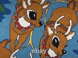 Vintage 1970s Paint-by-Numbers Felt Santa Sleigh & Reindeer Christmas 51x32