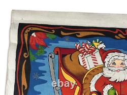Vintage 1970s Paint-by-Numbers Felt Santa Sleigh & Reindeer Christmas 51x32