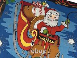 Vintage 1970s Paint-by-Numbers Felt Santa Sleigh & Reindeer Christmas 51x32