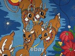 Vintage 1970s Paint-by-Numbers Felt Santa Sleigh & Reindeer Christmas 51x32