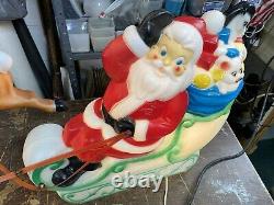 Vintage 1977 Carolina Blow Mold Santa Sleigh Reindeer