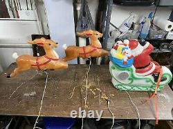 Vintage 1977 Carolina Blow Mold Santa Sleigh Reindeer