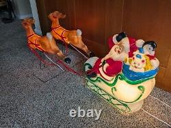 Vintage 1977 Empire Blow Mold 23 Santa Sleigh & Two 23 Reindeer Christmas