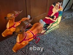 Vintage 1977 Empire Blow Mold 23 Santa Sleigh & Two 23 Reindeer Christmas
