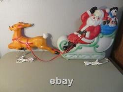 Vintage 1977 Empire Blow Mold 24 Santa Sleigh Toys & 23 Reindeer Christmas
