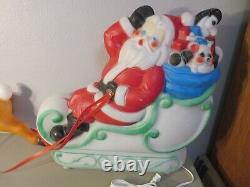 Vintage 1977 Empire Blow Mold 24 Santa Sleigh Toys & 23 Reindeer Christmas