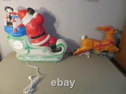 Vintage 1977 Empire Blow Mold 24 Santa Sleigh Toys & 23 Reindeer Christmas