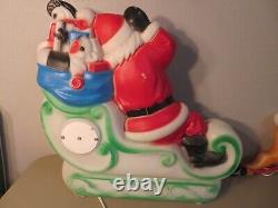Vintage 1977 Empire Blow Mold 24 Santa Sleigh Toys & 23 Reindeer Christmas