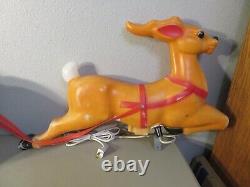 Vintage 1977 Empire Blow Mold 24 Santa Sleigh Toys & 23 Reindeer Christmas
