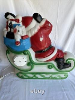 Vintage 1977 Empire Blow Mold 24 Santa Sleigh Withtoys & 23 Reindeer Christmas