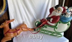 Vintage 1977 Empire Blow Mold 24 Santa Sleigh Withtoys & 23 Reindeer Christmas
