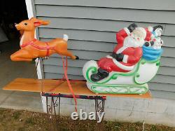 Vintage 1977 Empire Christmas Lighted Blowmold Santa in Sleigh with Reindeer