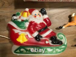 Vintage 1979 Empire Blow Mold Light Up Santa Sleigh & 2 Reindeer, With BOX