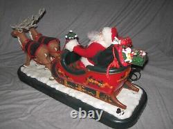 Vintage 1995 24 Holiday Creations Animated Santa Sleigh & Reindeer See Video