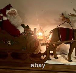 Vintage 1995 Holiday Creations Animated Musical Santa Sleigh Reindeer