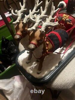 Vintage 1995 Holiday Creations Animated Santa Sleigh & Reindeer Tested Works