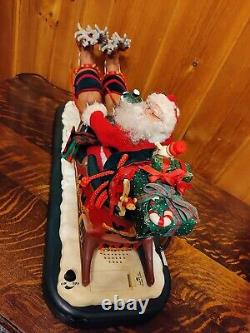 Vintage 1995 Large Santa in a sleigh with reindeer lighted Christmas animated