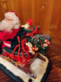 Vintage 1995 Large Santa in a sleigh with reindeer lighted Christmas animated