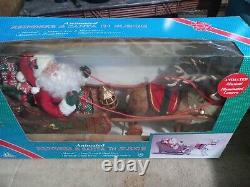 Vintage 1997 Santa Reindeer Sleigh Musical Animated Illuminated Large Display