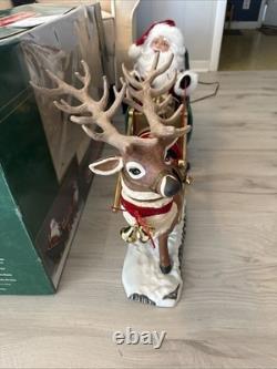 Vintage 1998 Animated Reindeer and Santa in Sleigh in Original Box Trim A Home