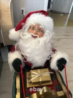 Vintage 1998 Animated Reindeer and Santa in Sleigh in Original Box Trim A Home