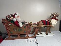 Vintage 1998 Holiday Creations Animated Santa Sleigh & Reindeer Tested Musical