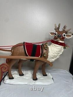 Vintage 1998 Holiday Creations Animated Santa Sleigh & Reindeer Tested Musical
