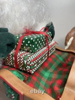 Vintage 1998 Holiday Creations Animated Santa Sleigh & Reindeer Tested Musical
