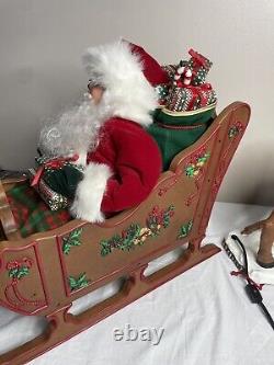 Vintage 1998 Holiday Creations Animated Santa Sleigh & Reindeer Tested Musical