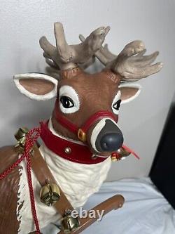 Vintage 1998 Holiday Creations Animated Santa Sleigh & Reindeer Tested Musical