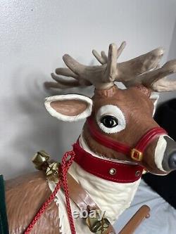 Vintage 1998 Holiday Creations Animated Santa Sleigh & Reindeer Tested Musical