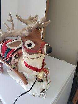 Vintage 1998 Holiday Creations Animated Santa, Sleigh, & Reindeer (Works!)