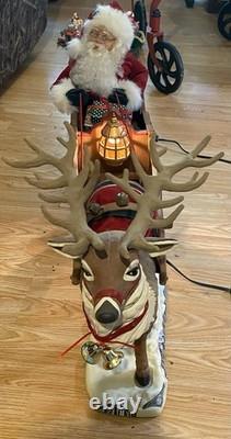 Vintage 1998 Holiday Creations Animated Santa, Sleigh, & Reindeer (Works!)