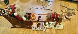 Vintage 1998 Holiday Creations Animated Santa, Sleigh, & Reindeer (Works!)