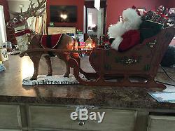 Vintage 1999 Animated Reindeer & Santa on Sleigh RARE