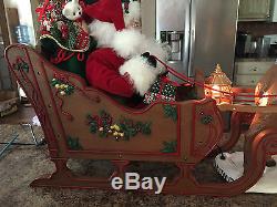 Vintage 1999 Animated Reindeer & Santa on Sleigh RARE