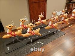 Vintage 1999 Blow Mold Santa Sleigh Reindeer Grand Venture Christmas Decorations