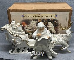 Vintage 2001 Grandeur Noel Porcelain Santa and Sleigh Collector's 4-Piece Set