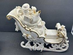 Vintage 2001 Grandeur Noel Porcelain Santa and Sleigh Collector's 4-Piece Set