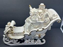 Vintage 2001 Grandeur Noel Porcelain Santa and Sleigh Collector's 4-Piece Set