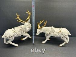 Vintage 2001 Grandeur Noel Porcelain Santa and Sleigh Collector's 4-Piece Set