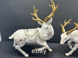 Vintage 2001 Grandeur Noel Porcelain Santa and Sleigh Collector's 4-Piece Set