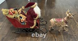 Vintage 20 Inch Velvet Santa in Sleigh with reindeer & Frontgate