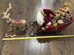 Vintage 20 Inch Velvet Santa in Sleigh with reindeer & Frontgate