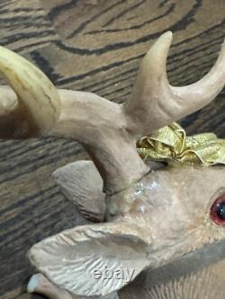 Vintage 20 Inch Velvet Santa in Sleigh with reindeer & Frontgate