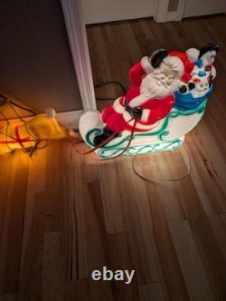 Vintage 24 Empire Santa Sleigh Sled Christmas Blow Mold 2 Reindeer