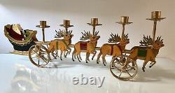 Vintage 25Hand-painted Metal Santa's Sleigh on Wheels Christmas Centerpiece