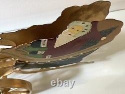 Vintage 25Hand-painted Metal Santa's Sleigh on Wheels Christmas Centerpiece