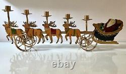 Vintage 25Hand-painted Metal Santa's Sleigh on Wheels Christmas Centerpiece