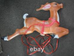 Vintage 35-36 REINDEER for Santa on Sleigh withStand+Reins BLOW MOLD 1960s